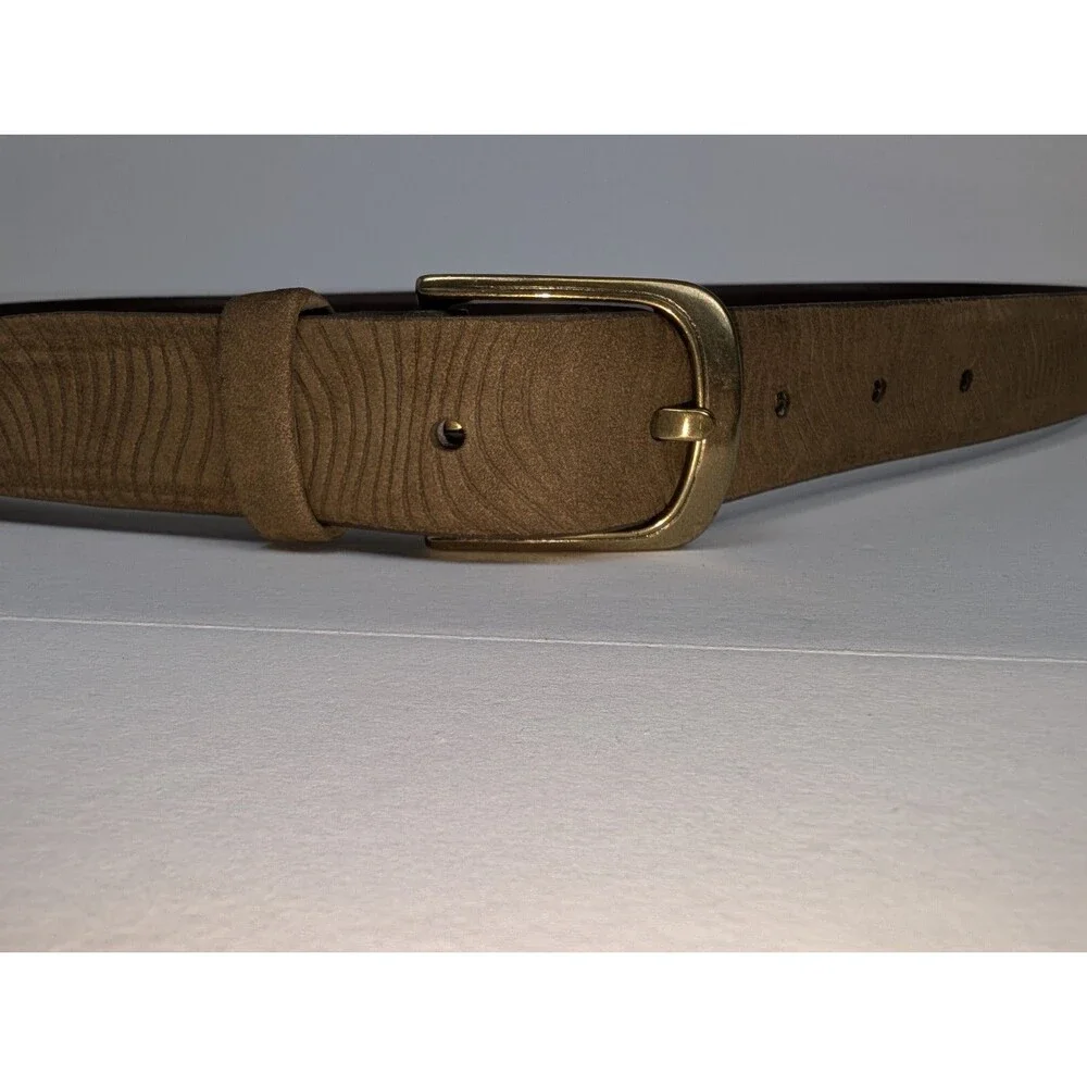 Henry Grethel Leather Belt Embossed Nubuck Suede Size 38/95 Brown #1434038